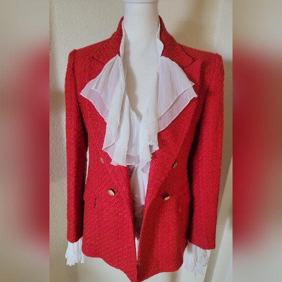 NWT Zara Red Tweed Blazer, size Large - Picture 2 of 9